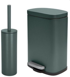 spirella Badaccessoires-Sets AKIRA, Badezimmer Zubehör-Set, 2-tlg, bestehend aus Kosmetikeimer 5L Treteimer mit SoftClose Absenkautomatik und WC Garnitur mit hygienischem Innenbehälter und Deckel, Stahl matt-satiniert, angesagte Trendfarben, dunkelgrün...