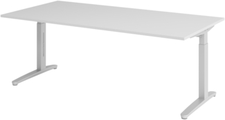 bümö manuell höhenverstellbarer Schreibtisch 200x100 in grau, Gestell in silber - PC Tisch höhenverstellbar & groß, höhenverstellbarer Tisch Büro, großer Computertisch verstellbar, X2E-5-SS