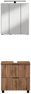 welltime Badmöbel-Set "Trento", Badezimmer-Set, Waschbeckenunterschrank, Spiegelschrank, (2-St), inkl. LED Aufbauleuchtung Schalter/Steckdose, Möbel Made in Germany