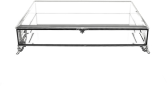 Glasbox mit Spiegelboden, 35 x 25 x 8 cm – Aufklappbare Deko-Box, Silber