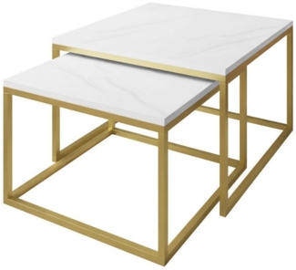 Lookway Couchtisch YOSHI 2in1 mit Levanto-Marmorplatte (2er-Set), Breite: 70 cm und 60 cm