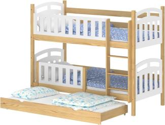 WNM Group Kinderbett Ausziehbar mit Rausfallschutz Suzie - aus Massivholz - Hochbett für Mädchen und Jungen - Absturzsicherung Ausziehbett - Kinderhochbetten 180x80 / 170x80 cm - Natürliche Kiefer