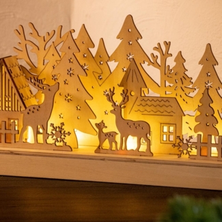 FHS LED-Silhouette Rentiere warmweiß 30 x 7 x 18 cm, 6 LED 6/18h Timer