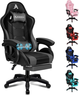 ALFORDSON Ergonomischer Bürostuhl mit Massage-Lendenkissen und Fußstütze, Grau