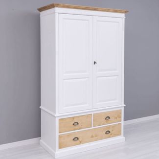 Casa Padrino Landhausstil Kleiderschrank Weiß / Naturfarben 121 x H. 197 cm - Schlafzimmer Möbel