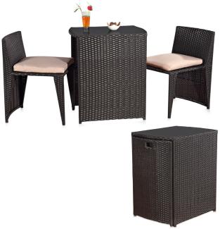 3tlg. Polyrattan Lounge Gartenset Sitzgruppe in Schwarz Tisch mit 2 Stühlen