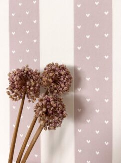 Newroom Vliestapete, Rose Tapete Kinder Streifen - Kindertapete Jugendtapete Weiß Verspielt Linien Herzen für Kinderzimmer Jugendzimmer Babyzimmer, Kindertapete, Jugendtapete