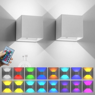 BlingBin LED Wandleuchte Akku Wandleuchte mit Bewegungsmelder Innen LED Kabellose Wandlampe, USB-Laden mit Fernbedienung, LED fest integriert, RGBCW, 5W 4400mAh Aufladbare Wandlampe mit Fernbedienung