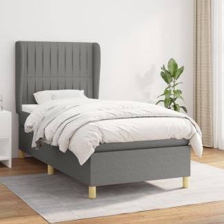 vidaXL Boxspringbett mit Matratze Dunkelgrau 90x200 cm Stoff 3128654