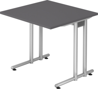 bümö Schreibtisch klein N-Serie 80x80 cm, Tischplatte aus Holz in graphit, Gestell aus Metall in Silber - PC Tisch, kleiner Computertisch für's Büro, Office Bürotisch, NS-08-G-S