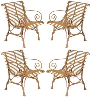 Casa Padrino Jugendstil Garten Stuhl 4er Set Braun 64x62 x H. 71 cm - Handgefertigte Schmiedeeisen Stühle mit Armlehnen - Nostalgische Schmiedeeisen Garten & Terrassen Möbel