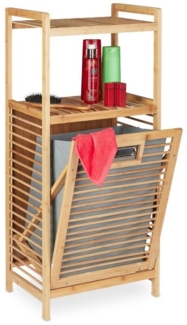 Relaxdays Badregal mit Wäschekorb, Bambus natur / grau, 44 x 33 x 96 cm