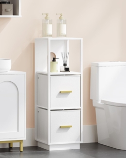Badezimmerschrank, Badregal mit 2 Schubladen, Schmaler Aufbewahrungsschrank, Multifunktionaler Badschrank, für Badezimmer Wohnzimmer, Schlafzimmer Weiß 30 x 30 x 89,6 cm