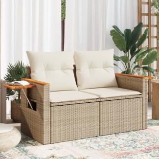 vidaXL Gartensofa mit Kissen 2-Sitzer Beige Poly Rattan 366083