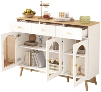 OKWISH Sideboard Mid-Century Buffet – Flexibles Stauraummöbel (Kommode, Anrichte, Wohnzimmerschrank, Küchenschränke, 1 St, mit 3 Schubladen und 3 gewölbten Türen), mit gehärtetem Glas, moderner Stil