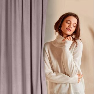 Design91 Samtvorhang, Ösen, Polyester rosa 140x250 cm