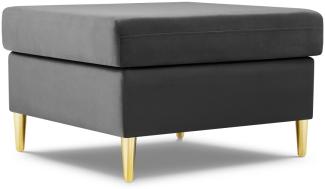 Micadoni Samtstoff Pouf Hocker Moghan | Bezug Light Grey | Beinfarbe Gold Metal