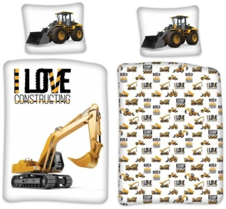 Baby Bettwäsche Kran Bagger LKW Baustelle 100x135 cm