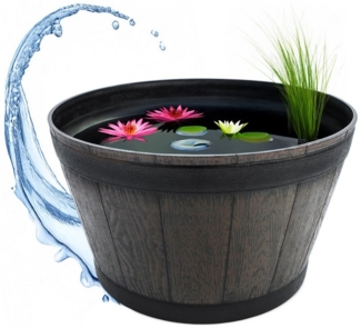 Spetebo Pflanzkübel Kunststoff Mini Gartenteich im Holz Kübel Design - 51 cm (Anzahl, 1 St, Stück), wetterfestes und robustes Material