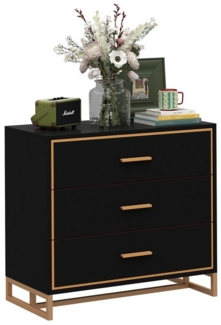 FUFU&GAGA Nachttisch mit 3 Schubladen, 80 x 40 x 73 cm, schwarz, MDF