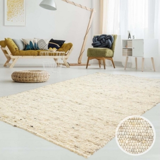 TaraCarpet Wollteppich TaraCarpet Lambrecht, rechteckig, Höhe: 13 mm, Hand-Web-Teppich beige gewalkt Wohnzimmer Esszimmer 090x160 cm