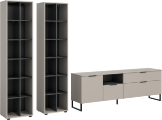 Wohnkombination B/H/T: 305x192x41 cm in Kaschmir Nachbildung und schwarz