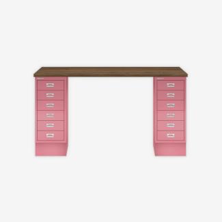 MultiDesk, 2 MultiDrawer mit 6 Schüben, Dekor Nussbaum, Farbe Pink, Maße: H 740 x B 1400 x T 600 mm