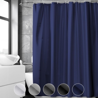 Duschvorhang 180x200 Anti-schimmel Wasserdicht PVC Textil 8 Haken Dunkelblau