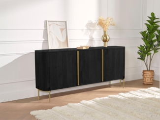 Vente-unique - Sideboard mit 3 Türen - Mangoholz & Metall - Schwarz & Goldfarben - BALIMELA