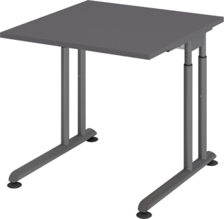 bümö höhenverstellbarer Schreibtisch Z-Serie 80x80 cm in graphit, Gestell in Graphit - PC Tisch klein für's Büro manuell höhenverstellbar, Computertisch verstellbar, ZS-08-G-G