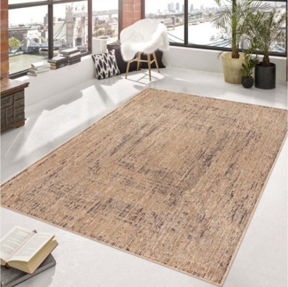 TaraCarpet Teppich Outdoor & Indoor Teppich wetterfest Borneo Sisal-Jute-Optik naturfarbe, rechteckig, Höhe: 10 mm, Balkon Terrasse Wintergarten kariert nat. Wohnzimmer Esszimmer 80X150