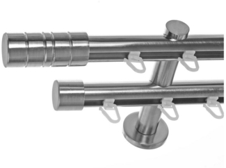 BASIT Gardinenstange Innenlauf Edelstahloptik 20mm mit Wandträgern 120 cm E34, Ø 20 mm, 2-läufig, verschraubt, Aluminium, H40 120 cm E34 Zylinder
