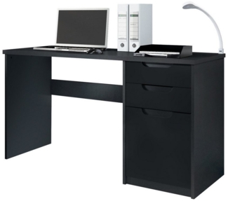 Vladon Schreibtisch Logan (Bürotisch, mit 2 Schubladen und 1 Tür), Schwarz matt/Schwarz matt (129 x 76 x 60 cm)