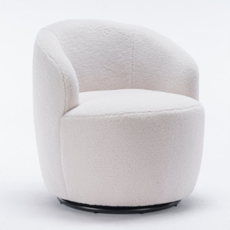 i@home Polsterstuhl Drehbarer Lounge-Sessel aus Teddy-Stoff, Gemütlicher Akzentstuhl im Fass-Design, 360° Rundfuß, gepolstert
