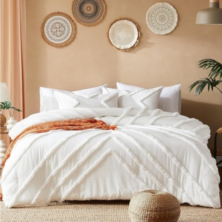 wohnTRAUM24 Bettwäsche Bettwäsche Getuftet Boho 135x200cm,200x200cm,Stickerei Shabby Chic, Weiche Bettbezug Deckenbezug mit Reißverschluss,Kissenbezug 80x80cm