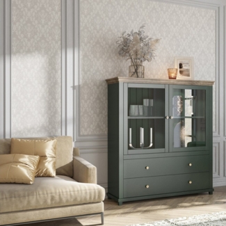 Lomadox Highboard EPSOM-83, grün mit Lefkas Eiche Nb. 126/138/42 cm