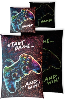 Leuchtende Kinder Bettwäsche 135x200 cm Gamer Controller