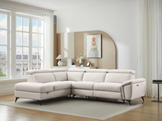 Vente-unique - Ecksofa mit elektrischer Relaxfunktion - Ecke links - melierter beiger Stoff - CADILO