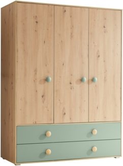 Kleiderschrank >Birta< 2 Schübe, 3 Türen, Artisan Eiche Dekor /Salbei - 153,8x200x58,2 (BxHxT)