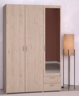 Daily 14 Parisot Eleganter Kleiderschrank 3-türig in Braun mit Spiegel 120x185x51cm