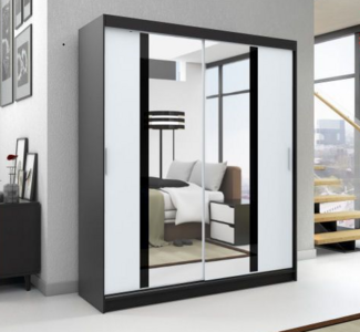 Schwebetürenschrank BRANI 2-türig Schrank 160 cm (mit Spiegel) Farbe: Schwarz , weiß