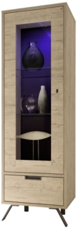Calicosy 'PALMA' Vitrine 1 Glastür mit 1 Schublade ohne Beleuchtung H177 cm - Helles Holz