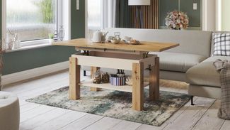 designimpex Couchtisch Couchtisch Astoria Eiche Artisan / Beige höhenverstellbar ausziehbar, Funktionstisch, Wohnzimmertisch, Tisch, Esstisch, Sofatisch