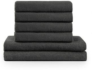 Blumtal Premium 6-TLG. Frottier Handtücher Set mit Aufhängschlaufen - 100% Baumwolle Oeko-TEX Zertifiziert, Weich, Saugstark - 2X Badetuch (70x140 cm), 4X Handtuch (50x100 cm), Anthrazit