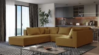 Wohnlandschaft Sofa ANDRO Schlaffunktion und Hocker Stoff Lincoln Senfgelb