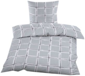 Casa Colori Bettwäsche Baumwolle 135x200 cm mit Reißverschluss, Biber, 2 teilig, Grau Kariert