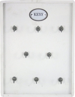 Moritz Schlüsselbrett 27x36 cm Keys 8 Haken mit Rahmen weiß, Schlüsselkasten Vintage Schlüsselbox Schlüsselleiste Schlüsselhaken