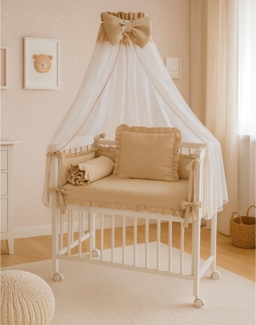 Babybett 3in1 Musselin Beige – Beistellbett & Stubenwagen ab Geburt