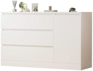 Yorbay Sideboard weiß Kommode 120cm Beistellschrank mit 1 Türen und 3 Schubladen, und 1 versteckten kleinen Schublade Maße: 120*40*77.5cm