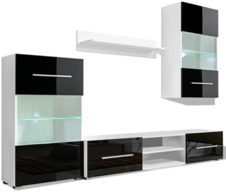 vidaXL 4-tlg. Wohnwand mit TV-Schrank & LED-Leuchten Hochglanz-Schwarz